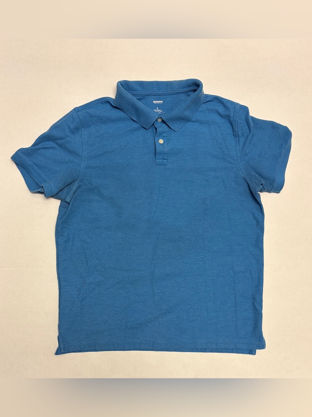 Sonoma Men’s Blue Polo Shirt Size Large Cotton Blend Short Sleeve Casual